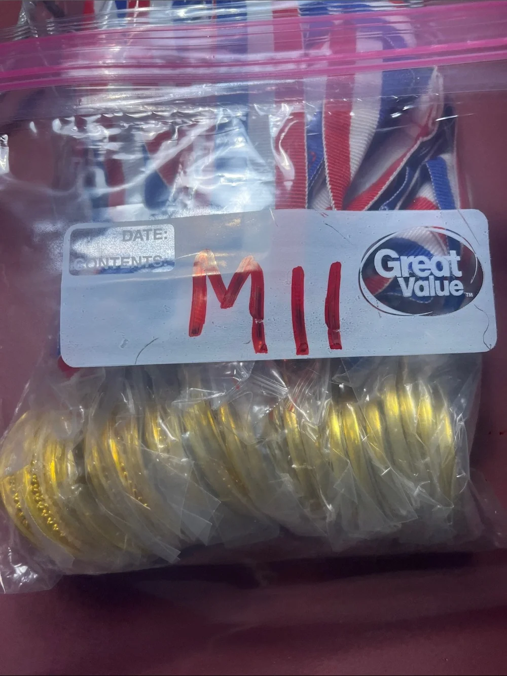 Gold Basketball Medal with Red, White & Blue Ribbon great for kids team